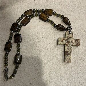 Organic Rustic Stone Cross Necklace Nature Core